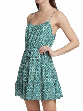 Alice + Olivia Cheyla Mini Dress Blue Geo Print Drawstring Waist M Summer Dress